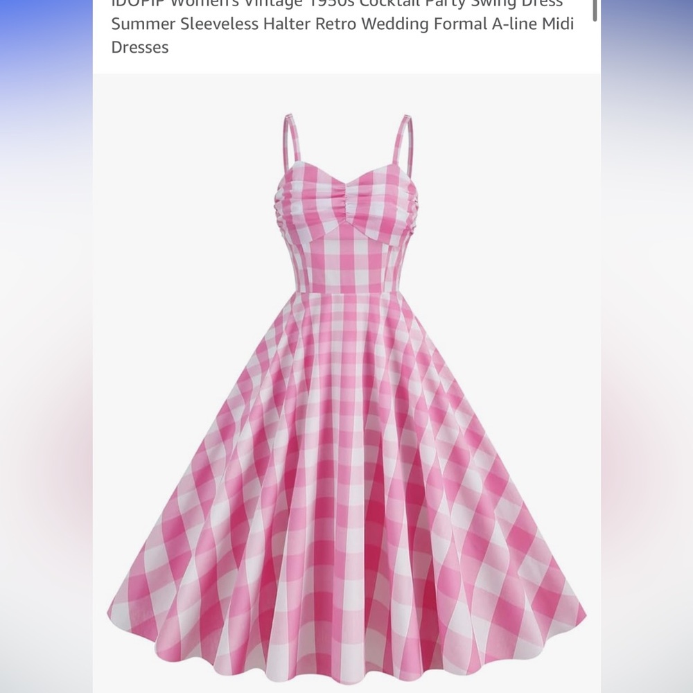 Pink Gingham Midi Dress - Women's Vintage A-Line